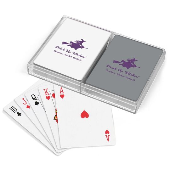 Witch On a Broom Silhouette Double Deck Playing Cards